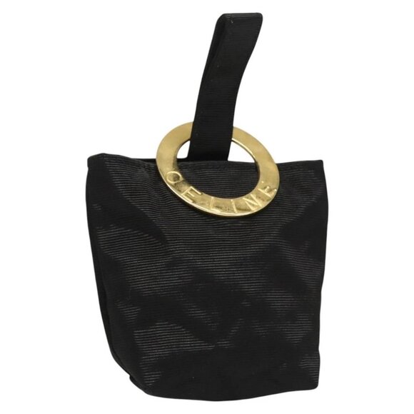 CELINE Circle Pouch Nylon Black Gold Auth 126070 - Picture 1 of 15